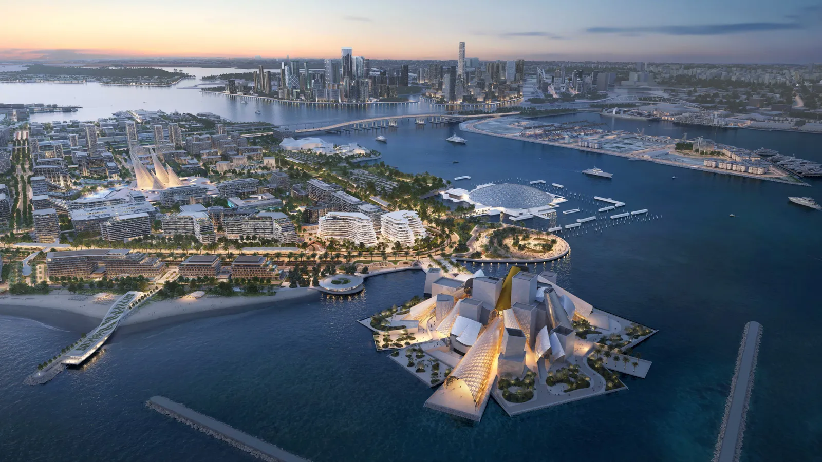 Aerial view of Baccarat Residences Saadiyat and the surrounding setting, developer render