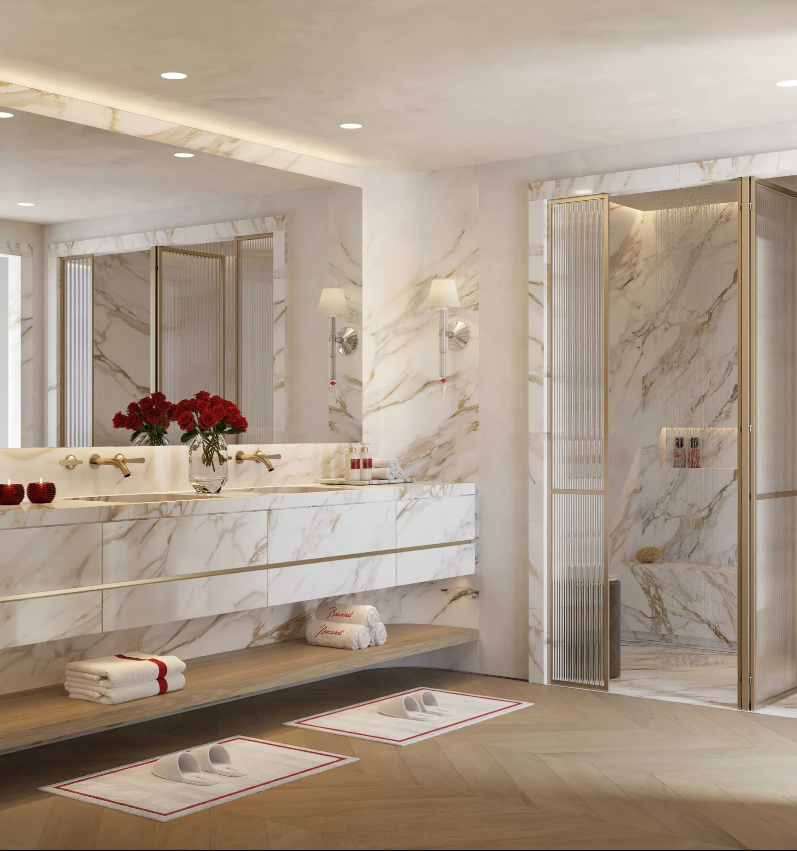 Baccarat light bathroom interior, developer render